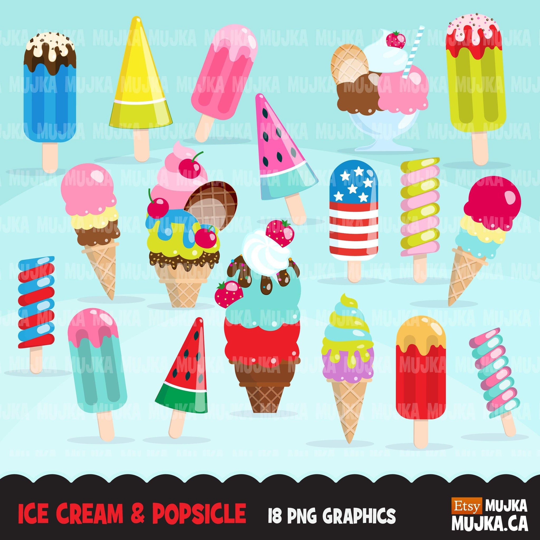 Helado Clipart gráficos de verano, paleta, cono de helado