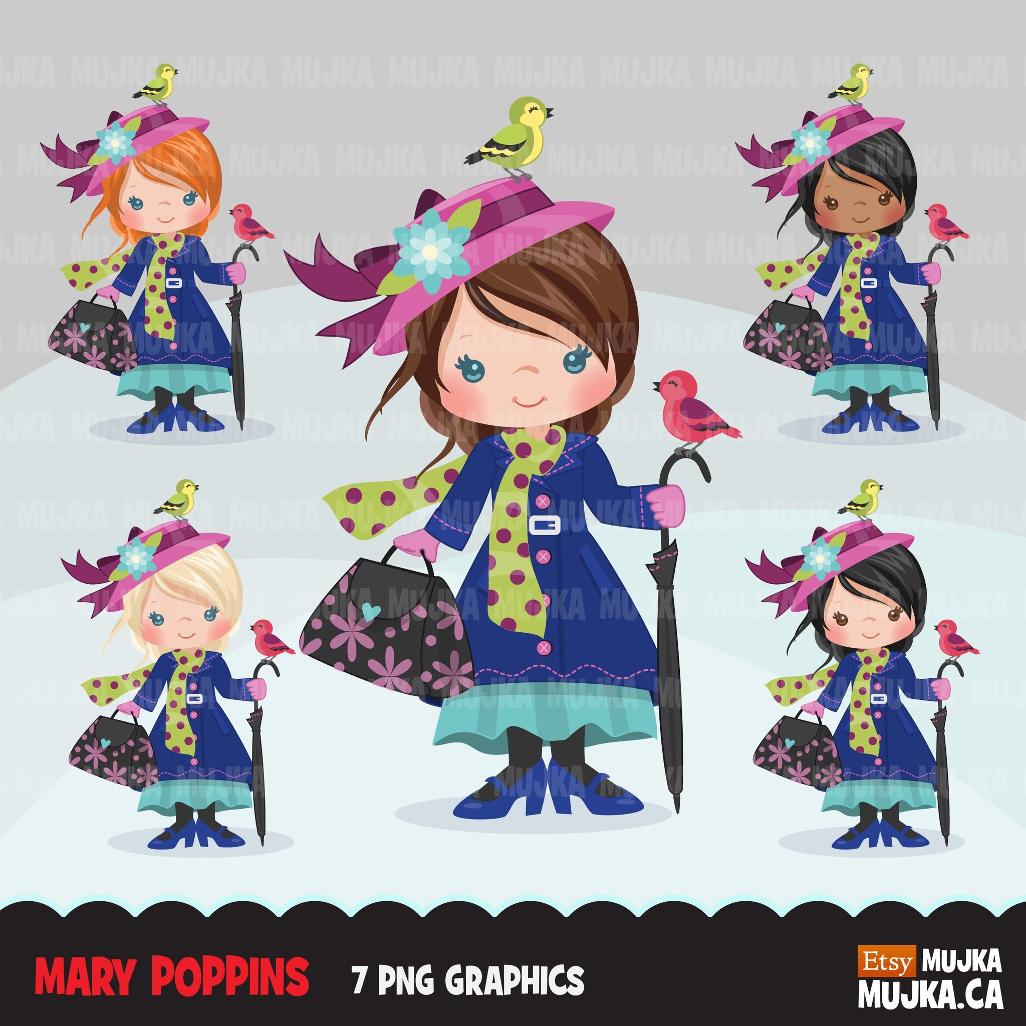 Mary Poppins clipart, girl