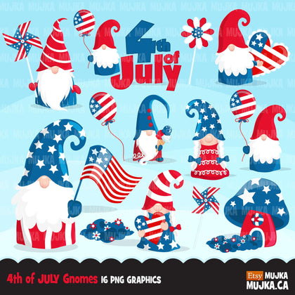 4th of July Gnomes Clipart