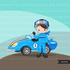 Car Racing Clipart Azul, gráficos de carreras de Fórmula 1 para niños