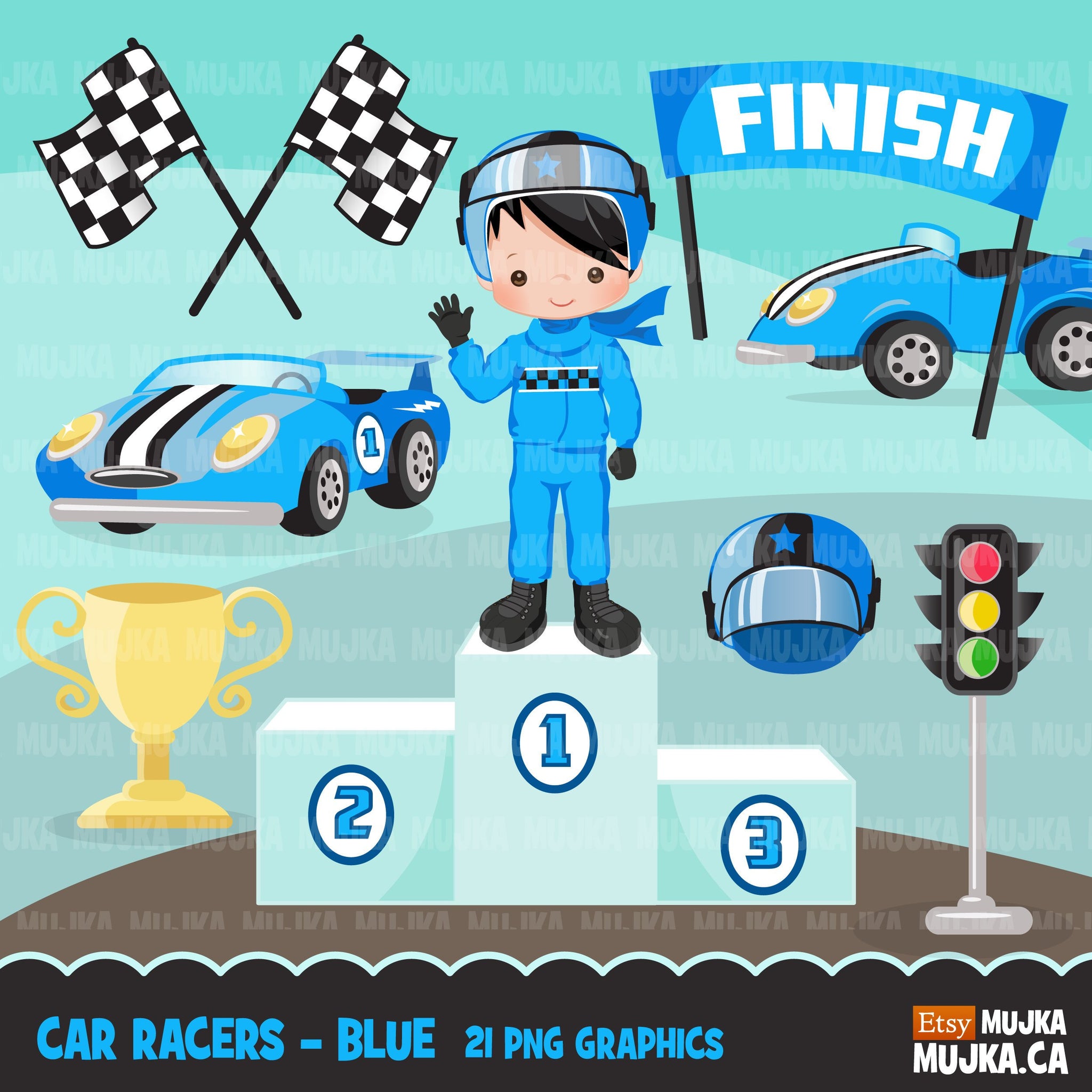 Car Racing Clipart Azul, gráficos de carreras de Fórmula 1 para niños