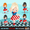 Sock Hop Party 4th of July Girls Clipart, personagens retrô dos anos 50