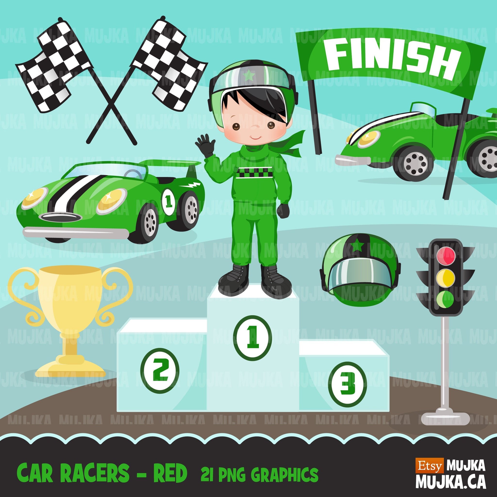Car Racing Clipart for boys Formula 1 graphics, race flag, finish line