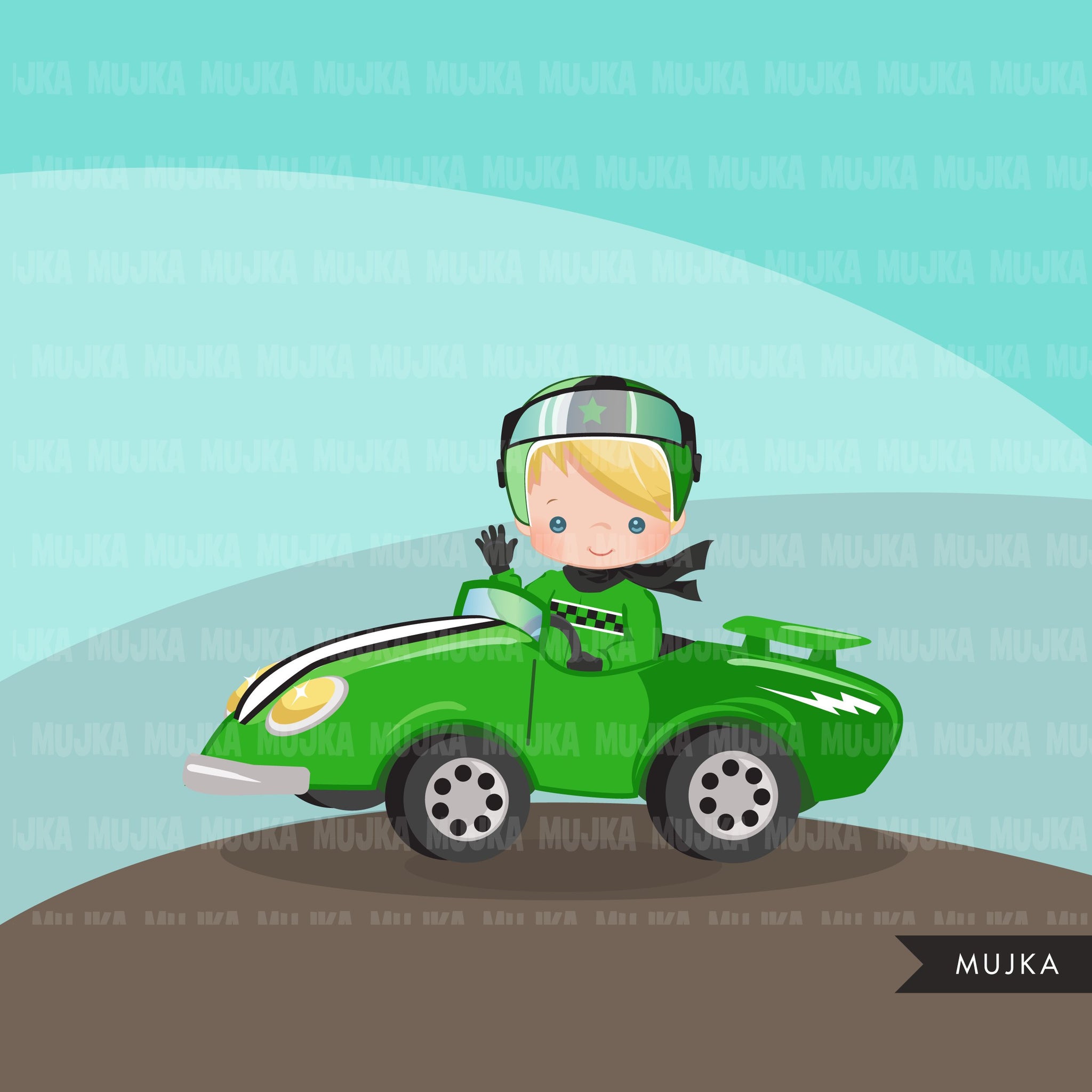 Car Racing Clipart. Boys green car racing Formula 1 graphics