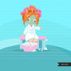 Spa party girl clipart with face mask graphics