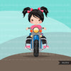 Biker Girls Clipart, Cute girls riding Harley bike