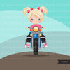 Biker Girls Clipart, Cute girls riding Harley bike