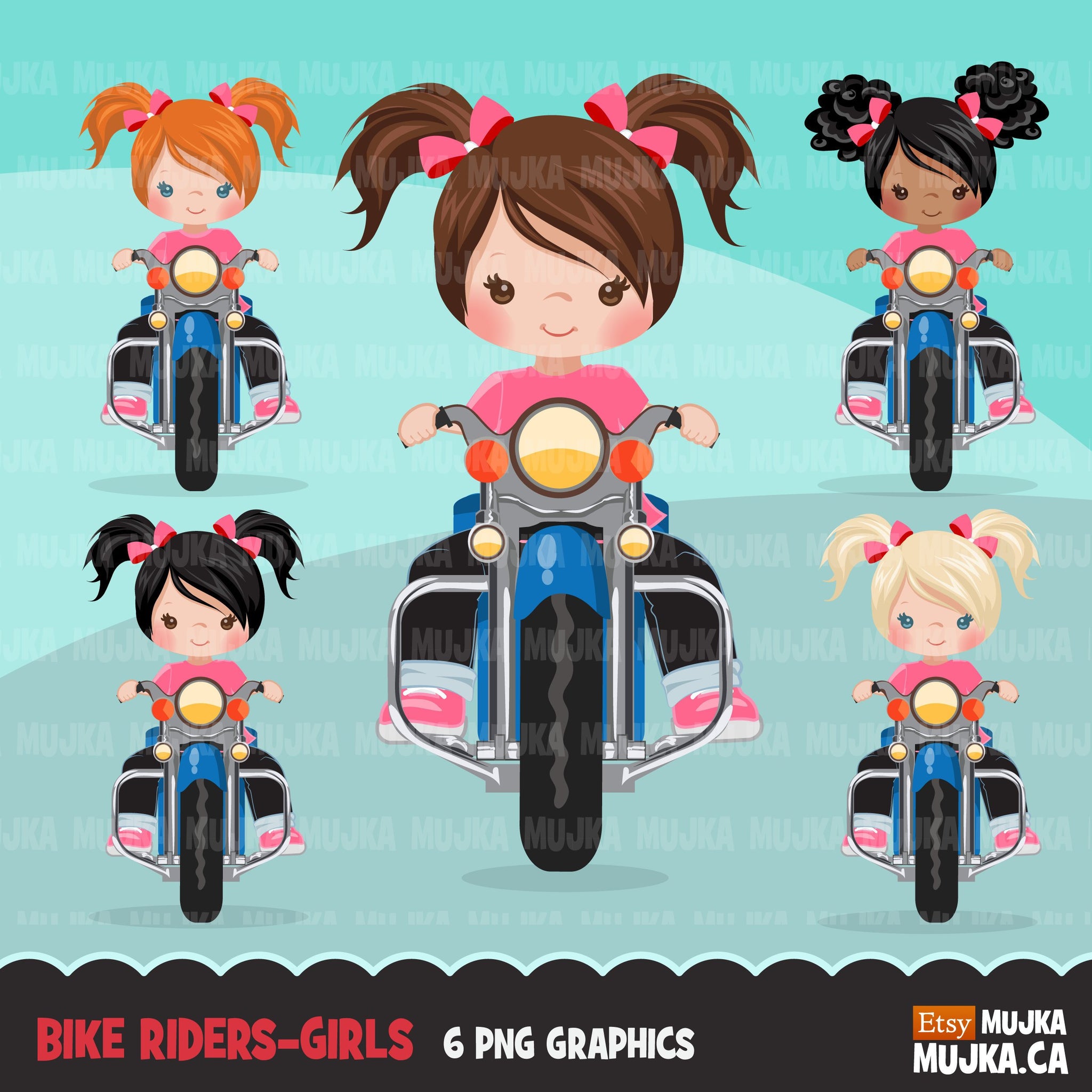 Biker Girls Clipart, lindas garotas andando de bicicleta Harley