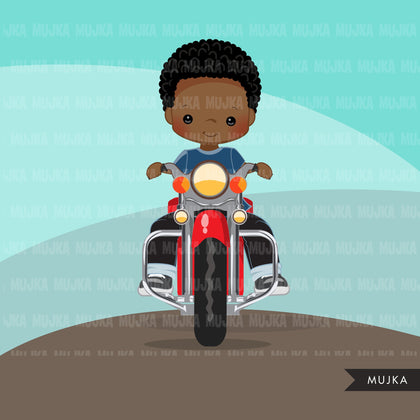 Biker Boys Clipart, Cute boys riding Harley bike