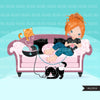 Crochet cat lady, Crafty character clipart graphics, animal, girl
