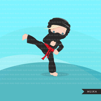 Boy Ninja Kicking Clipart