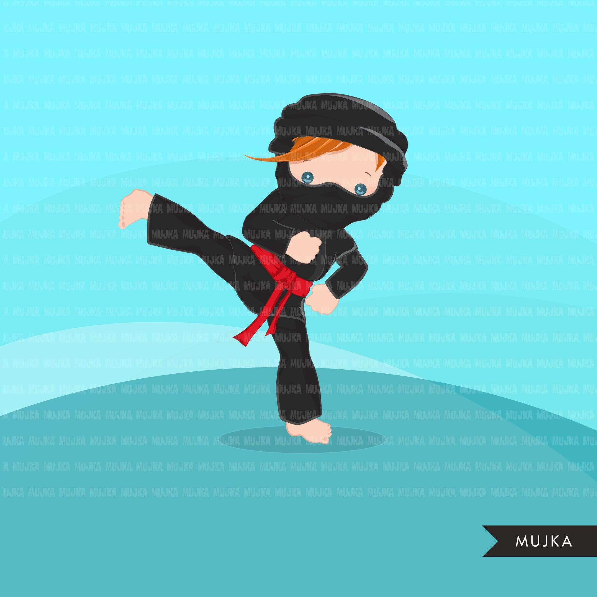 Boy Ninja Kicking Clipart