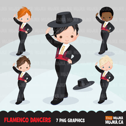 Clipart de flamenco para niño, bailarines de flamenco españoles.