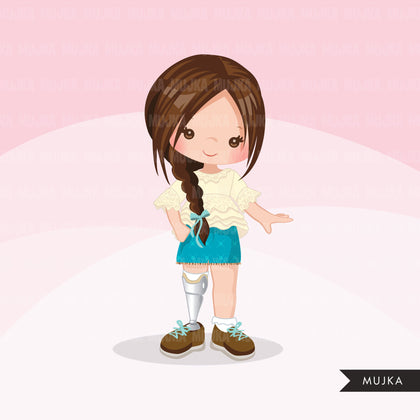 Special Needs prosthetic leg clipart, girl with disability