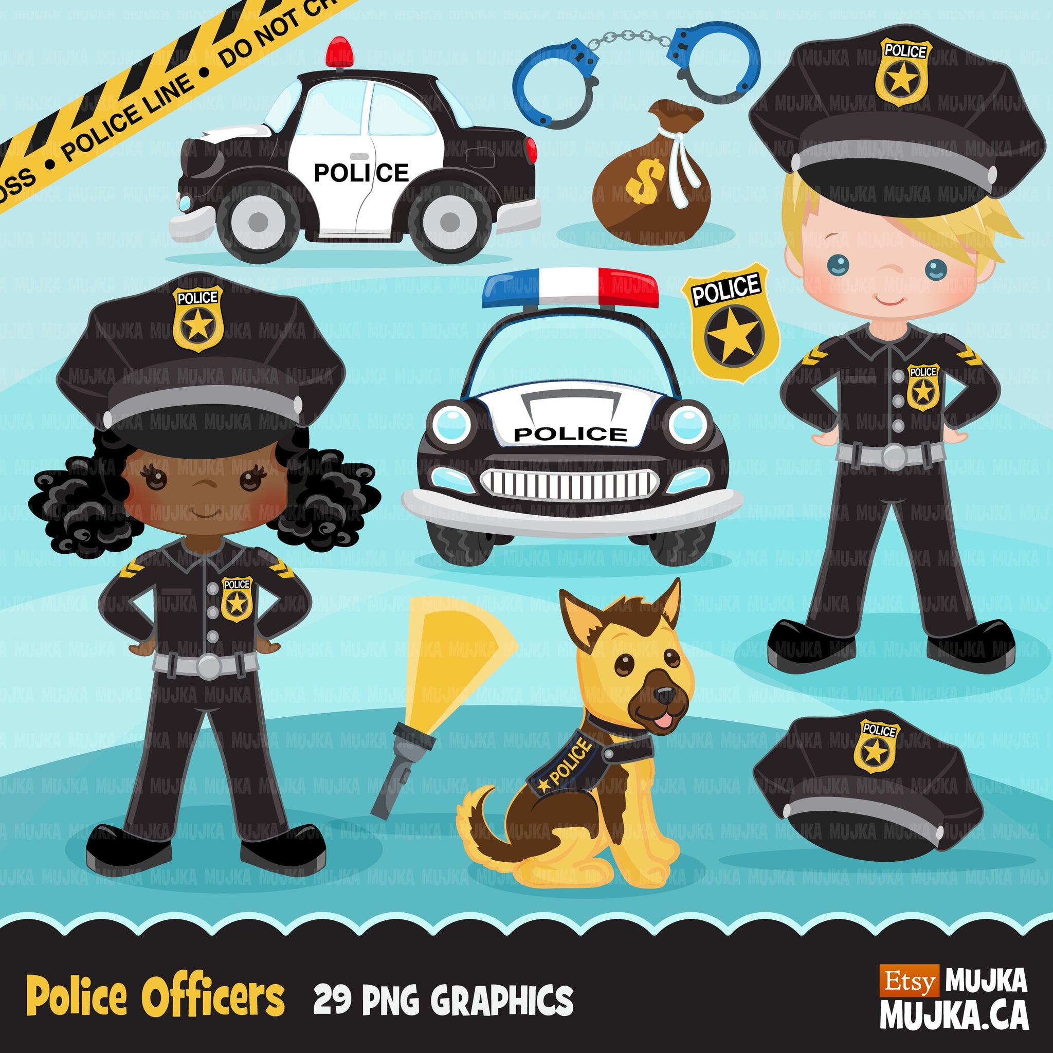 Cops, police officer clipart, boy girl , police car, K9 police dog graphics