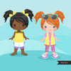 Paper doll clipart, Little Girls Dressing Party Graphics. Cute Characters, summer