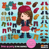 Paper doll clipart, Little Girls fall Dressing Party Graphics. Cute Character, african american