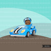 Car Racing Clipart, Boys Blue car racing Formula 1 Graphics