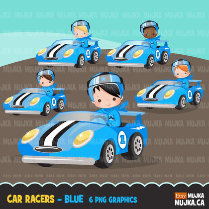 Car Racing Clipart, Boys Blue car racing Formula 1 Graphics