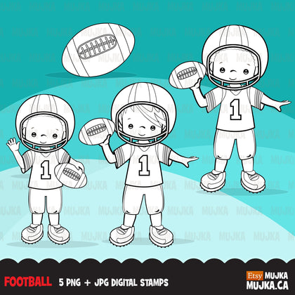 Football players Digital Stamps. Sports Graphics