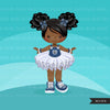 Denim and Diamonds Tutu Clipart. Little girl summer outfits graphics. African American black girl