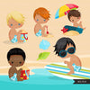 Clipart divertido de praia para meninos, clipart de verão