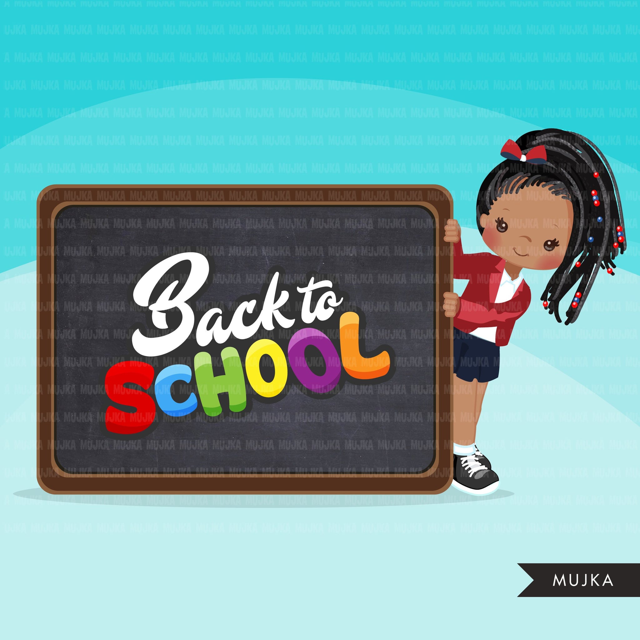 Back to school clipart with black Girl students black board, Education, teaching graphics