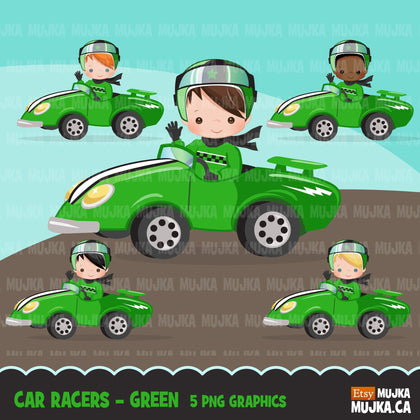 Car Racing Clipart. Boys green car racing Formula 1 graphics