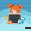 Back to school clipart peeking students Girl with black board, Education, teaching graphics, PRE-K, grade 1