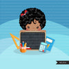 Back to school clipart peeking black students Afro Girl students black board, Education, teaching graphics, PRE-K, grade 1