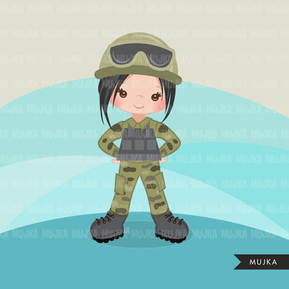 Female soldier Army clipart, Little soldier patriot  girl  graphics