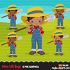 Clipart afro negro Farmer Boys, personagens de fazendeiro com pá, chapéu de fazendeiro, gráficos country, garoto country com chapéu