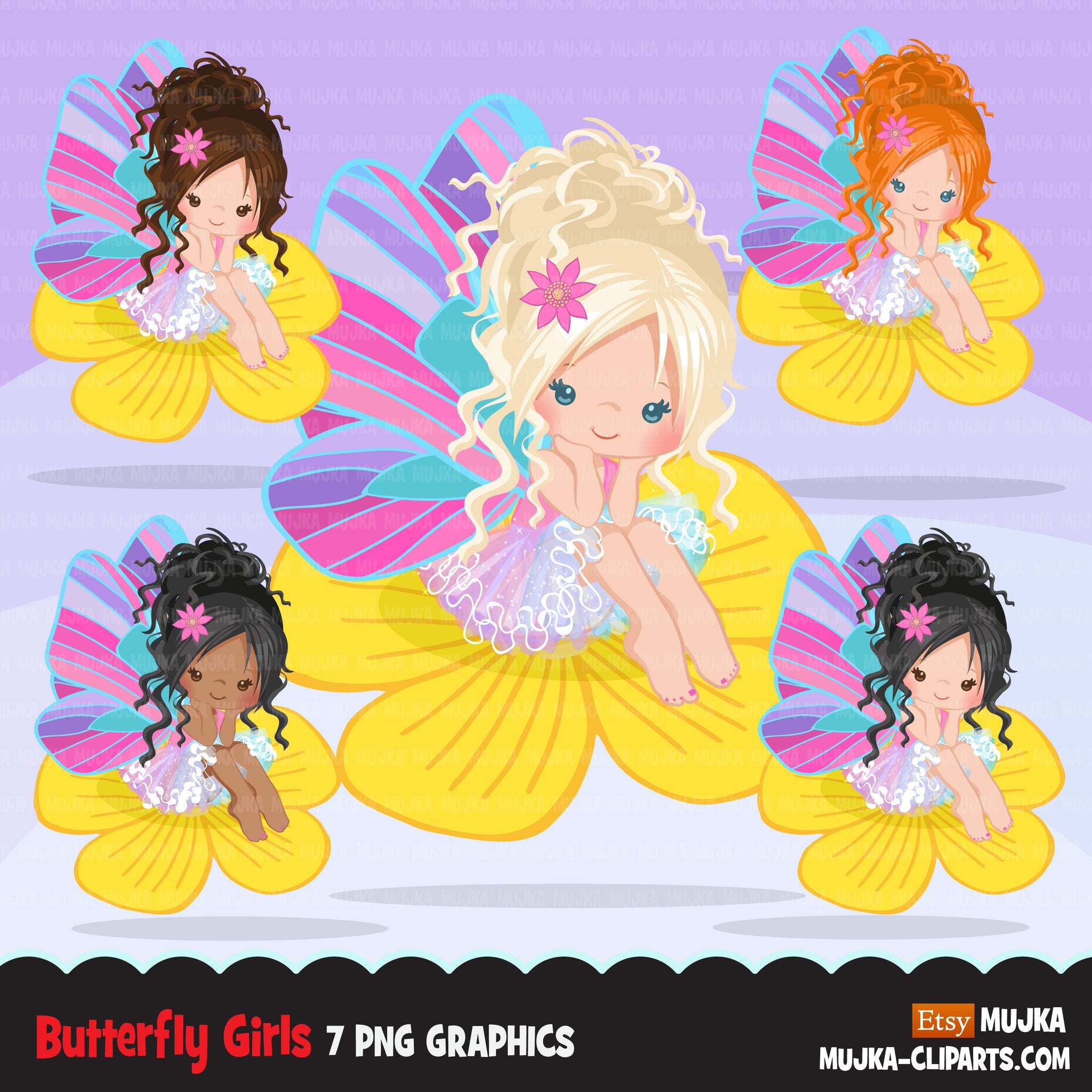 Butterfly clipart, butterfly wings girl graphics, planner stickers, summer birthday party