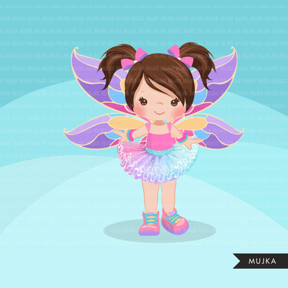 Butterfly tutu clipart, butterfly wings girl with pastel tutu graphics, summer, spring