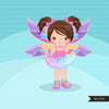 Clipart de tutu de borboleta, garota com asas de borboleta com gráficos de tutu pastel, verão, primavera
