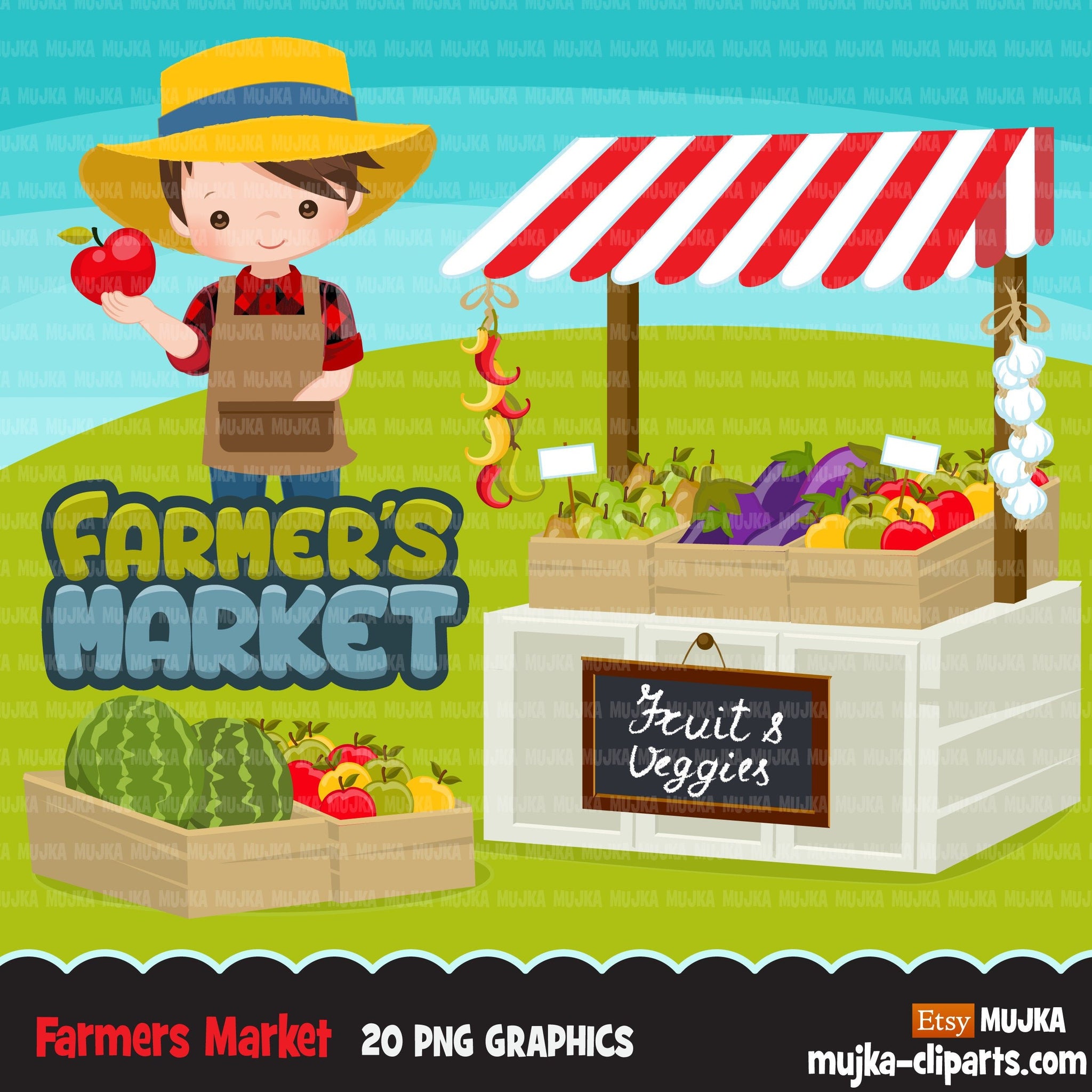 Gráficos de meninos clipart do Farmer's Market, fazendeiros fofos, colheita de outono, produtos agrícolas, outono