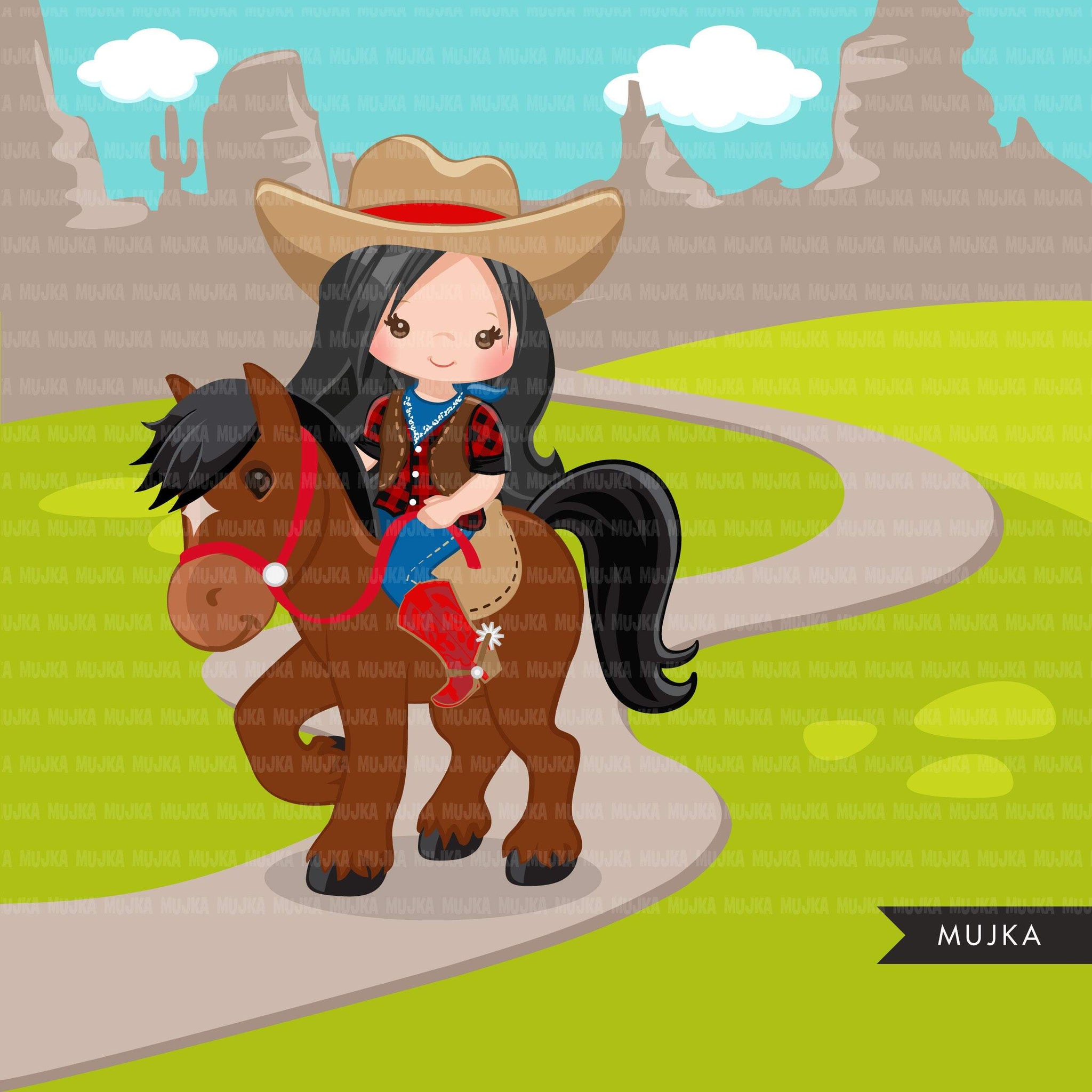 cowgirl on horse clipart