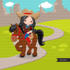 Cowgirl with horse clipart, farmer characters country farm graphics