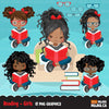 Reading clipart, school activity, homework, student black girl graphics