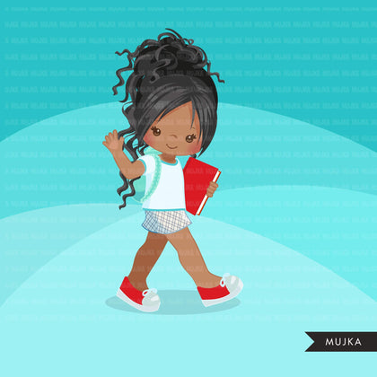 Causal Students clipart, Back to School girl character graphics, clip art planner stickers, embroidery, activity, education, teaching