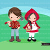 Red Riding Hood Clipart, Cute wolf, woodland, storybook graphics. Boy and girl fairy tale illustrations