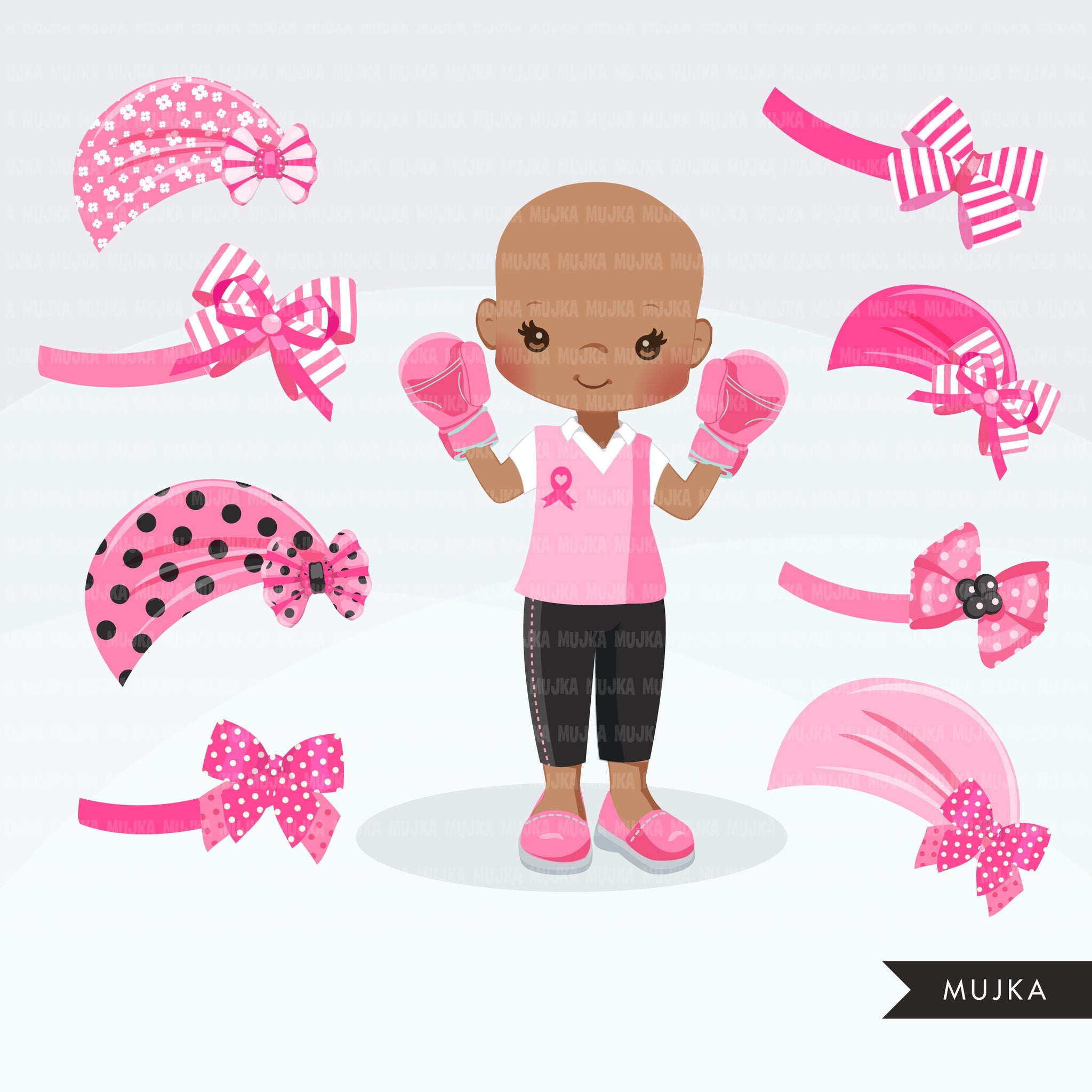 Breast Cancer awareness clipart, Pink boxing gloves, fight for the girl, pink ribbon, pink bra survivor graphics