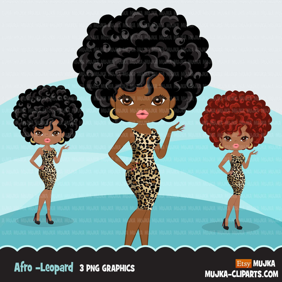 Afro black woman clipart with leopard print African-American graphics ...