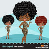 Afro black woman clipart with leopard print African-American graphics, print and cut PNG T-Shirt Designs, Black Girls clip art
