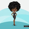 Afro black woman clipart with black mini dress African-American graphics, print and cut PNG T-Shirt Designs, Black Girls clip art