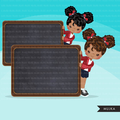 Back to school clipart with black Girl students black board, Education, teaching graphics