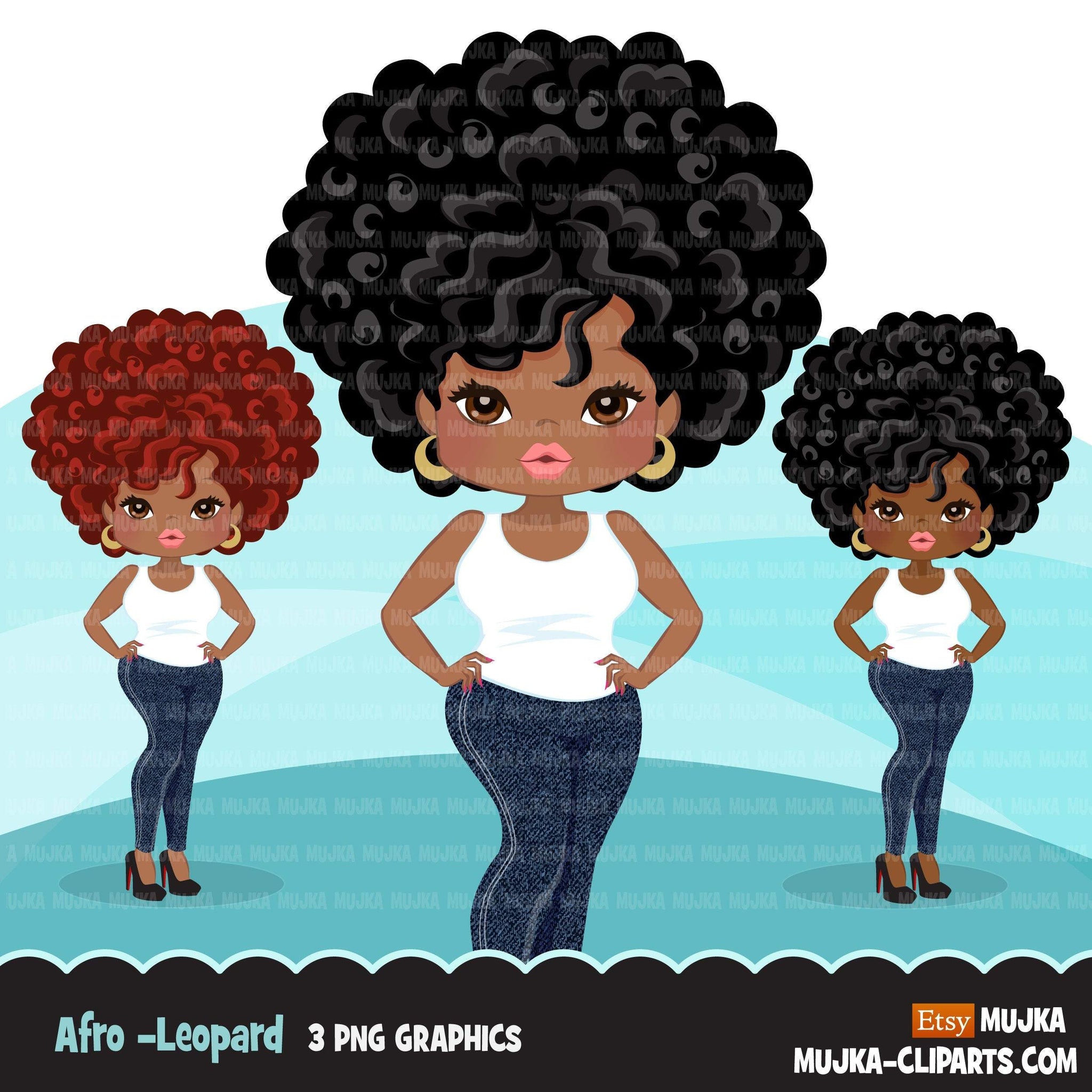 Clipart de mulher negra afro com jeans e camiseta Gráficos afro-americanos, imprimir e cortar designs de camisetas PNG, clipart de meninas negras