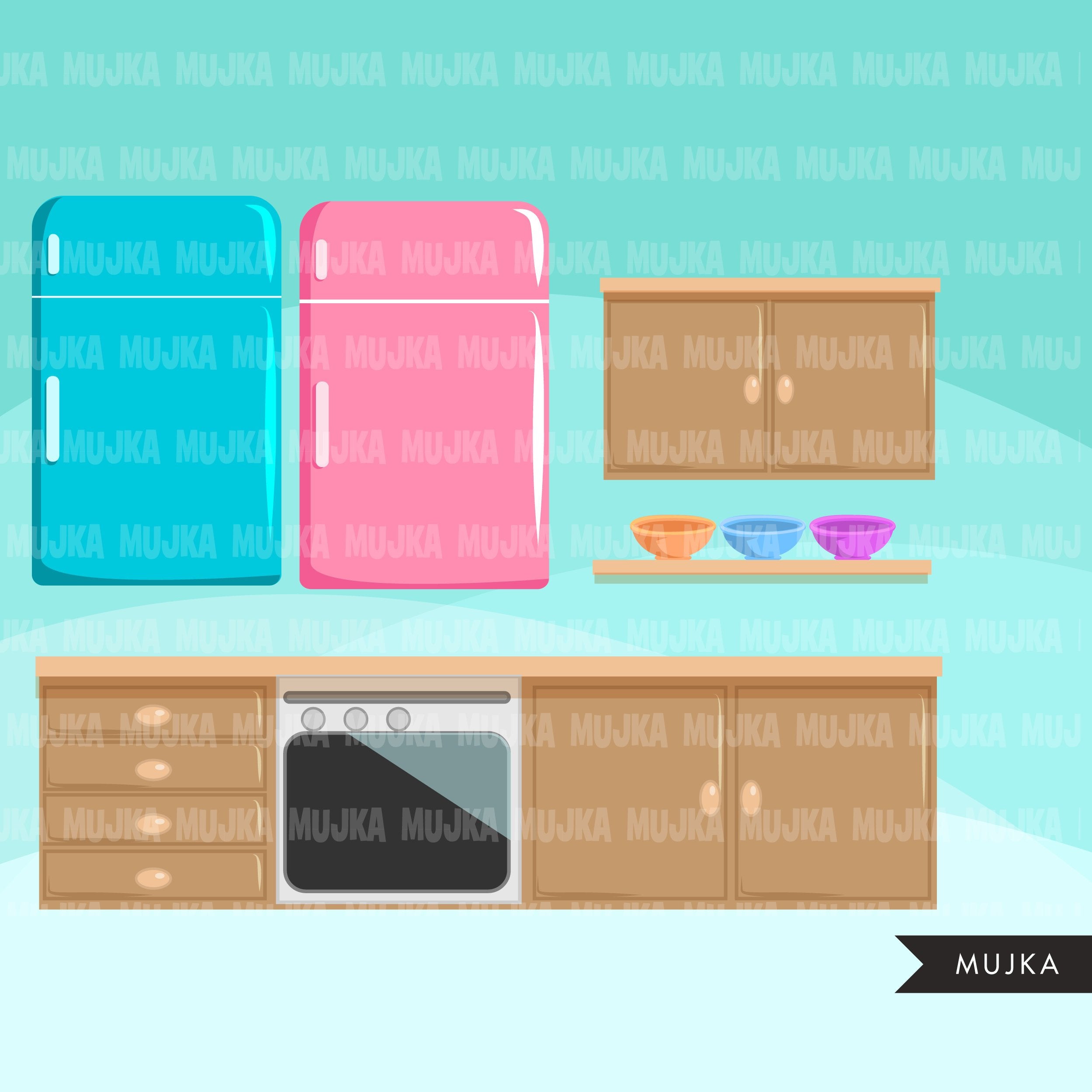 Pastel Kitchen Clipart, Set of 20 Png Graphic by Markicha Art