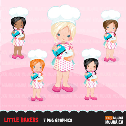 Baking Clipart, Cute baker girls with baking tools