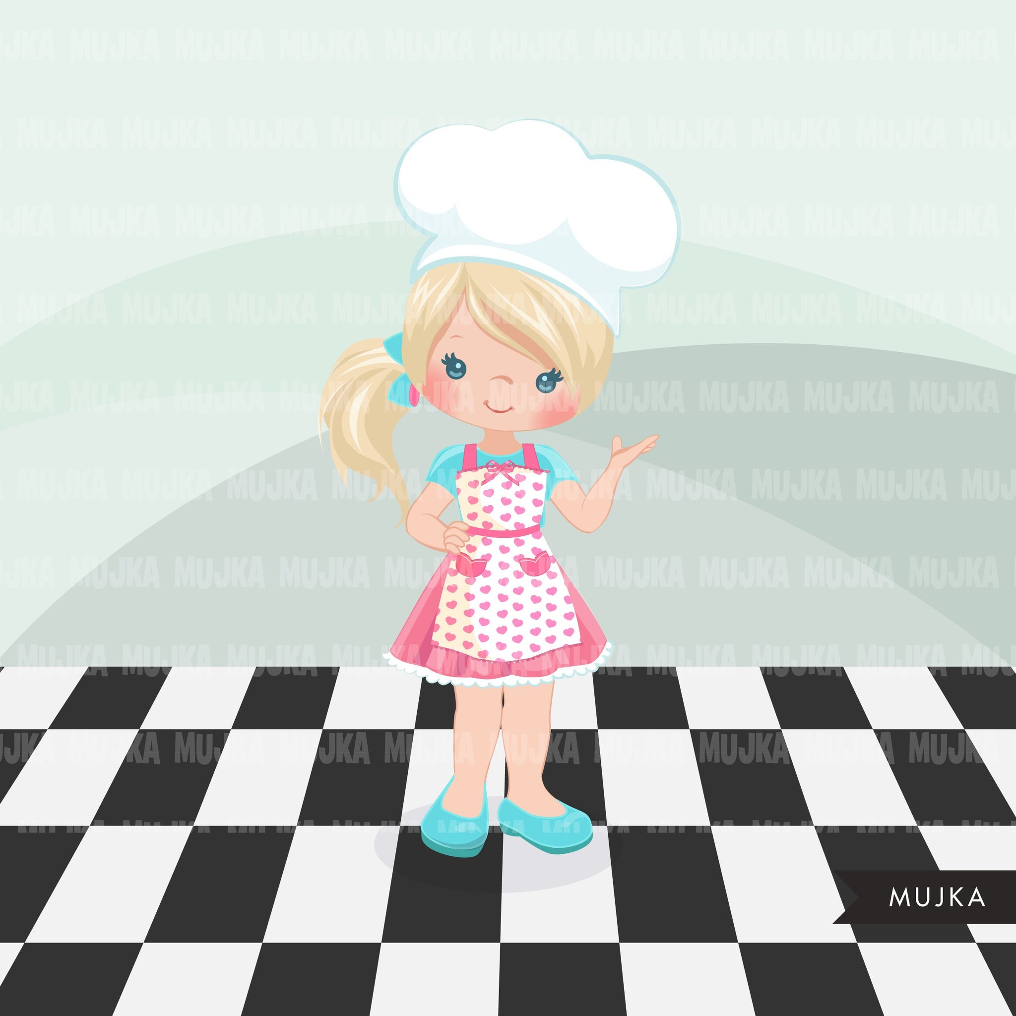 Baking Clipart, little girls with chef hat